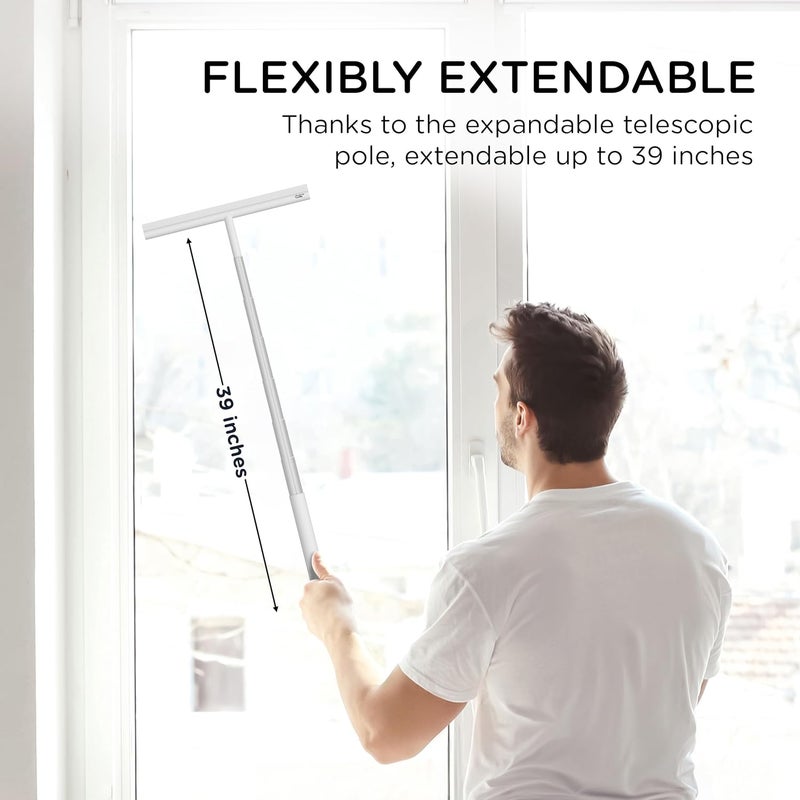 BADIONA Telescopic Shower Squeegee - with Suction Hook & up to 100 cm I Shower Squeegee for Glass Doors Cleaner squiggy for Tile and Walls Bathroom Squeeze for Door Long Handle - Image 2